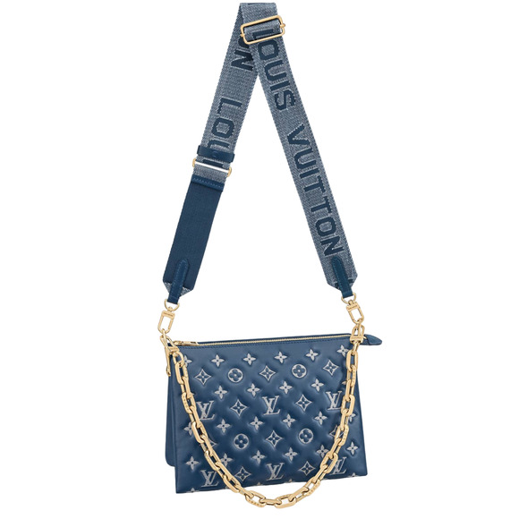 Louis Vuitton Coussin PM Blue Denim Monogram Gold Chain Shoulder Crossbody Bag - Picture 1 of 12